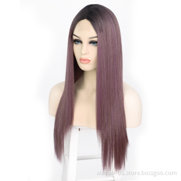 Aisi Hair Party Cosplay Popular Wholesale Vendor Long Silky Straight Ombre Purple Wig For Black Women Synthetic Hair Wigs